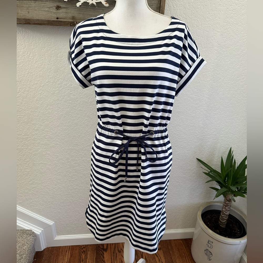 Tommy Bahama navy striped nautical stretch cotton dress ladies size XS